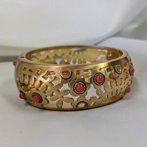 Brighton Gold Tone Floral Francesca Openwork Hinged Bangle Bracelet
